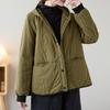 Woman Winter Korean Hooded Vintage Casual Parkas Solid Color Single Breasted Long Sleeves Casual Parkas