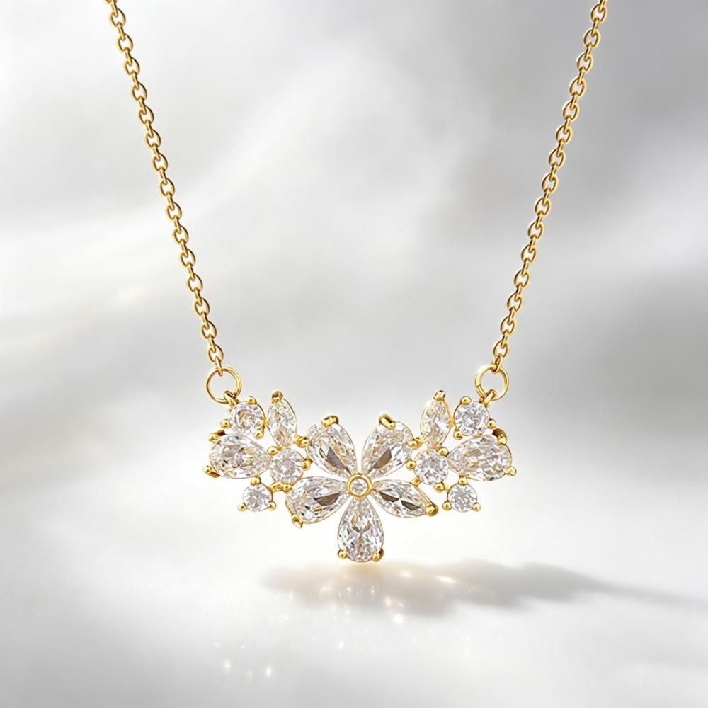 Elegant Charm Female White Zircon Stone Water Drop Flower Pendant Necklace Gold Color Wedding Jewelry For Women