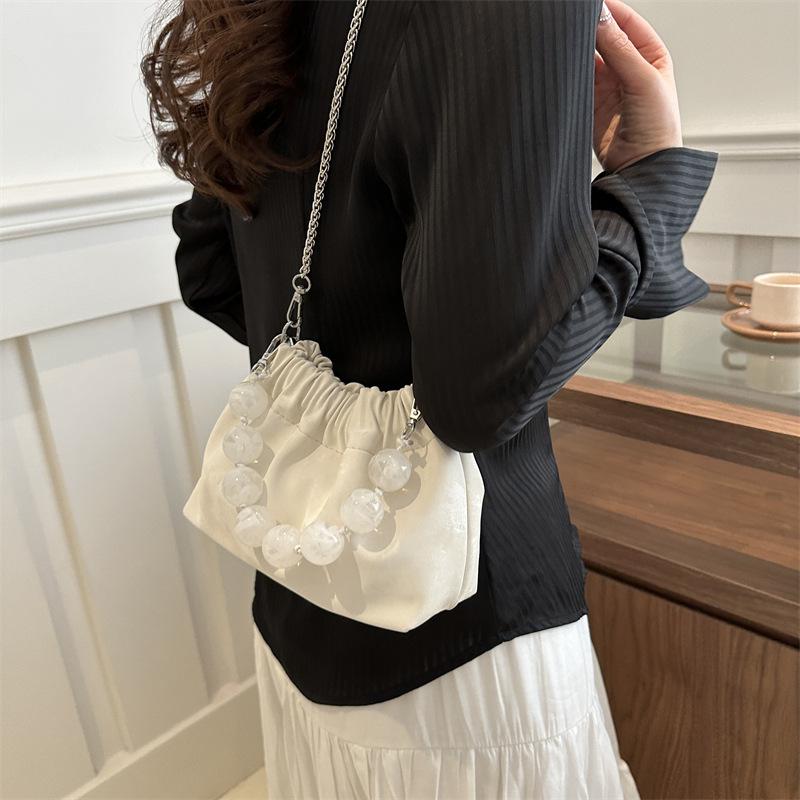 Простая и свежая сумка-цепочка с бусинами, сумка-ведро подмышкой, женская сумка, новая весенняя складная сумка через плечо