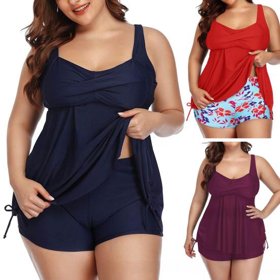 2Pcs/Set Summer Swimsuit Set Sporty Style Suspender Vest Tankini Tops Printing Shorts Set Split Design