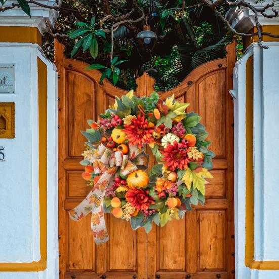 18-дюймовый осенний венок для входной двери, венок из искусственных тыкв с