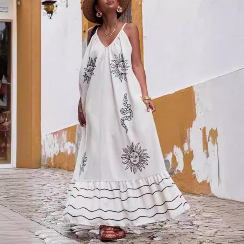 YYFS Women's Fashion Summer Spring Sleeveless V-Neck Loose Waistline Casual Dresses