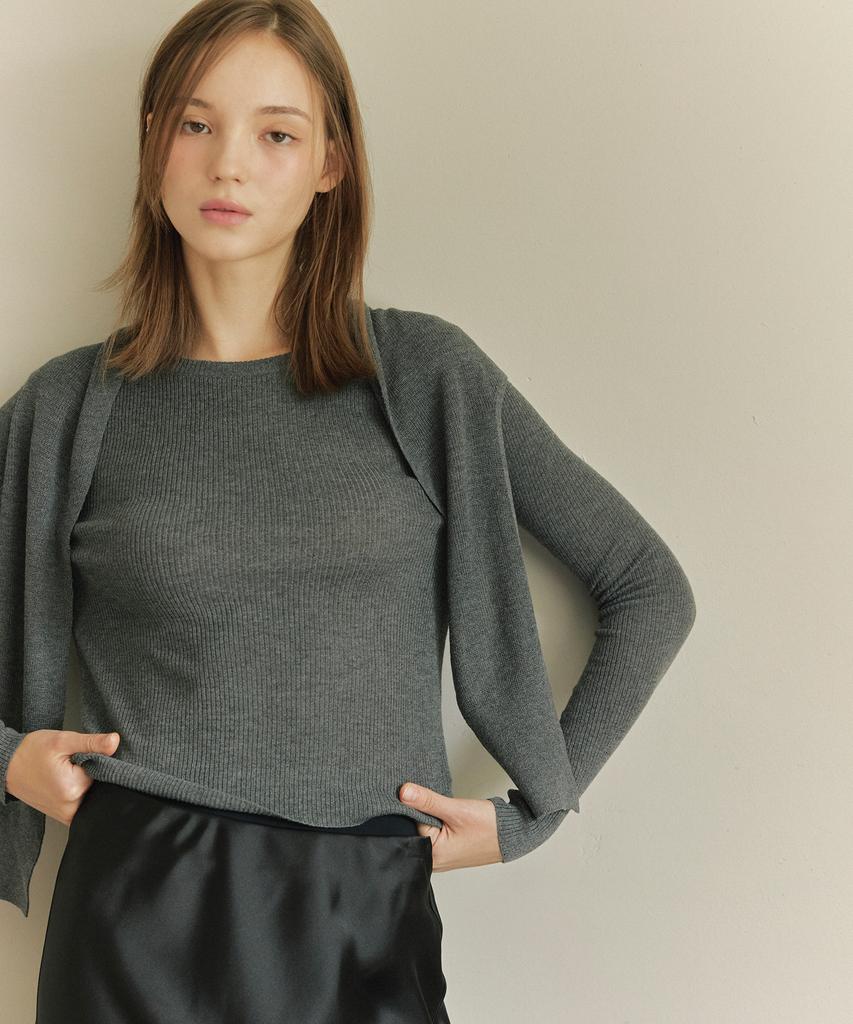 JE NE SAIS QUOI Rib Cashmere Knit + Shawl Muffler Set_ Charcoal