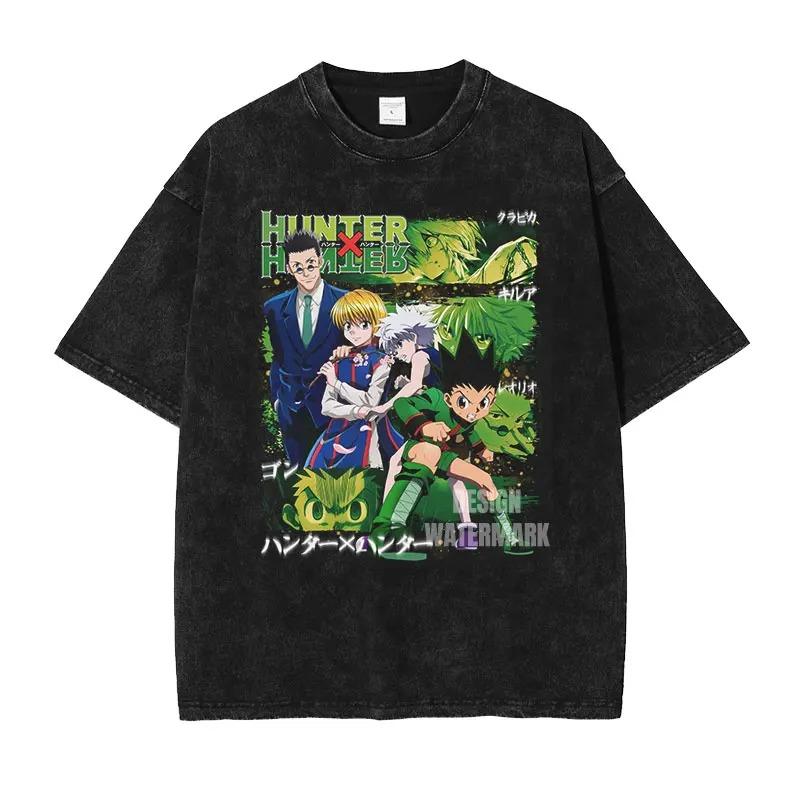 Killua Zoldyck God Speed Lightning Double Sided Print TShirt Washed Oversized Casual Streetwear Tee For Hunter X Hunter Fans