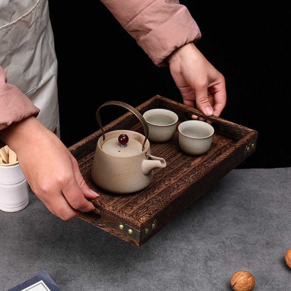 Rectangular Charcoal Tea Set Tray Wooden Wood Storage Tray Decorate Tray Display Plate Tea Fruit