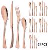 24Pcs Black Dinnerware 18/10 Stainless Steel Flatware Set Steak Knife Fork Spoon Teaspoon Cutlery Set Food Tableware Silverware