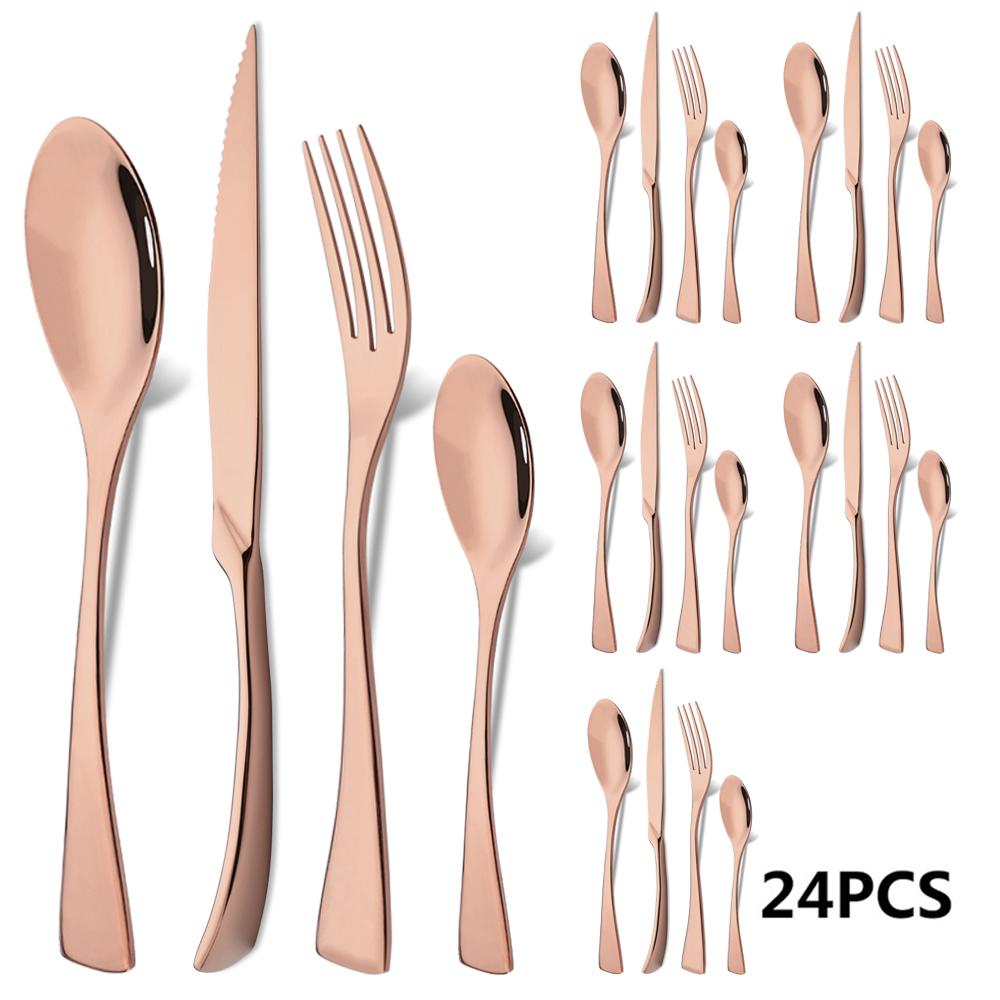 24Pcs Black Dinnerware 18/10 Stainless Steel Flatware Set Steak Knife Fork Spoon Teaspoon Cutlery Set Food Tableware Silverware