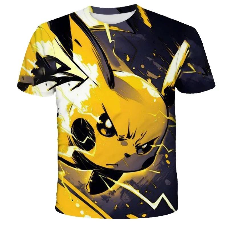 2026 New Anime Pikachu Children 3D Fashion Casual T-shirt Pokemon Boys Girls Kids Cosplay Yellow Clothing T-shirt Short Sleeve
