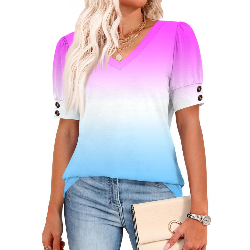 Женские топы с коротким рукавом, рубашки на пуговицах, V-образный вырез, модные наряды, блузки, повседневные