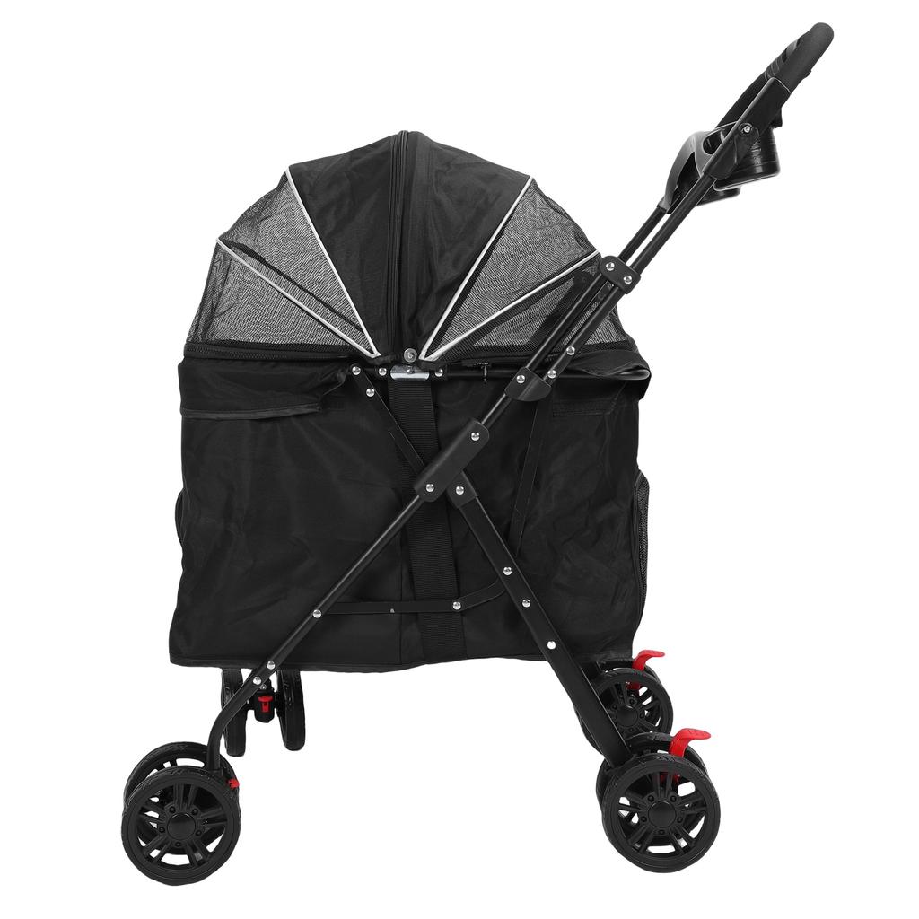 Foldable Pet Stroller Breathable Mesh with 2 Way Zipper Canopy Detachable Food Tray Cup Holder Travel Cat Dog Stroller