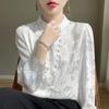 Women's Elegant Silk Acetate Satin Brocade Shirt with Disc Buckles - New Chinese Style