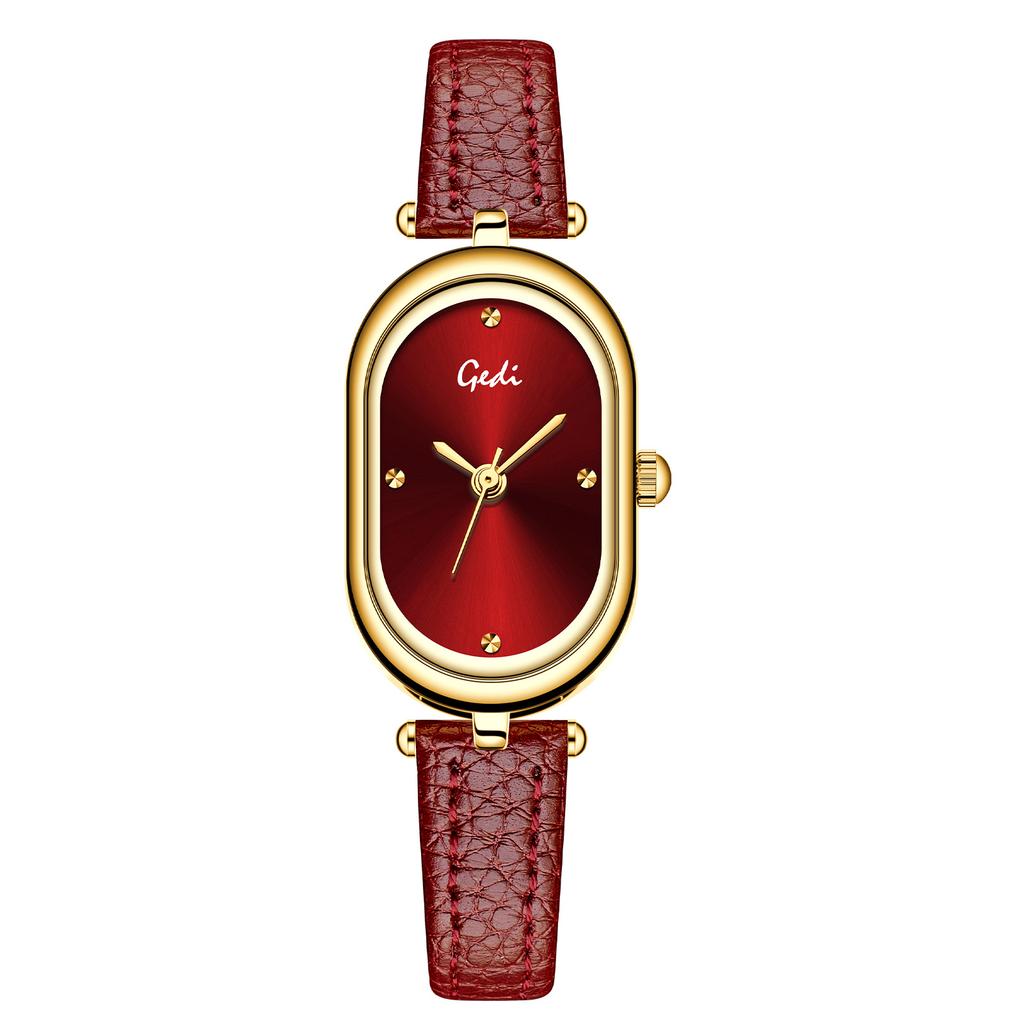GEDI Luxury High Quality Women's Watch Elegant Oval Small Dial Quartz Women's Wristwatch Leather Strap Waterproof Clock Gift