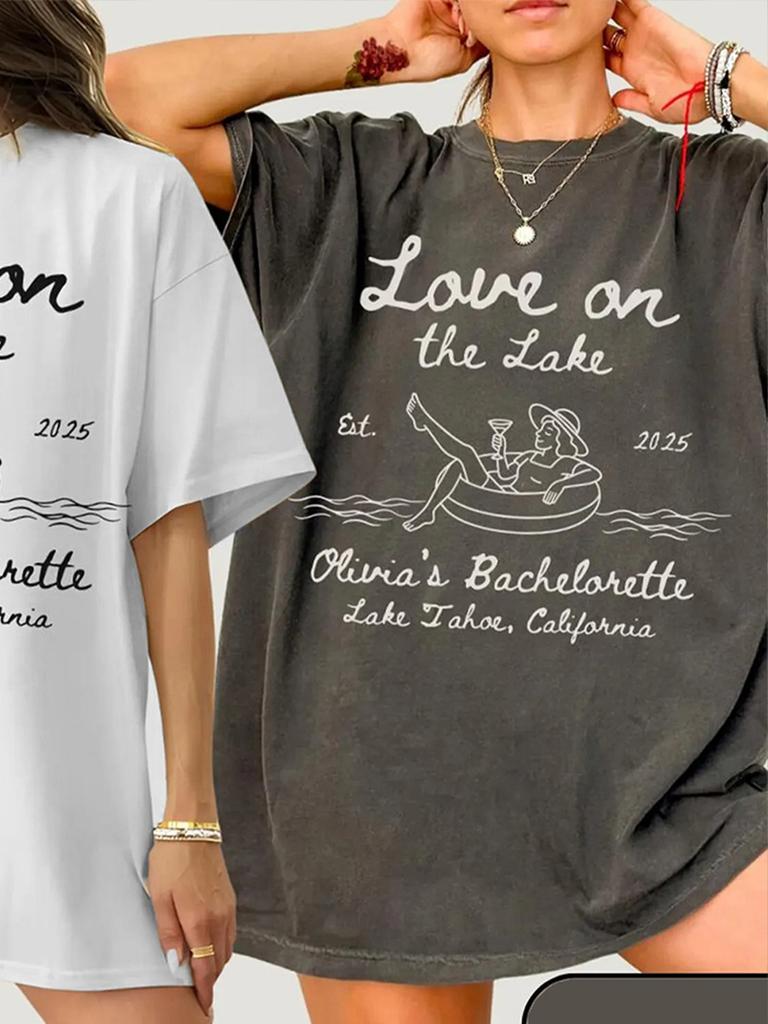 Love on the Lake Bachelorette Comfort Shirt Custom Camp Bach Party Hiking Bride TShirt Cotton Y2K Top Daily Trendy Streetwear