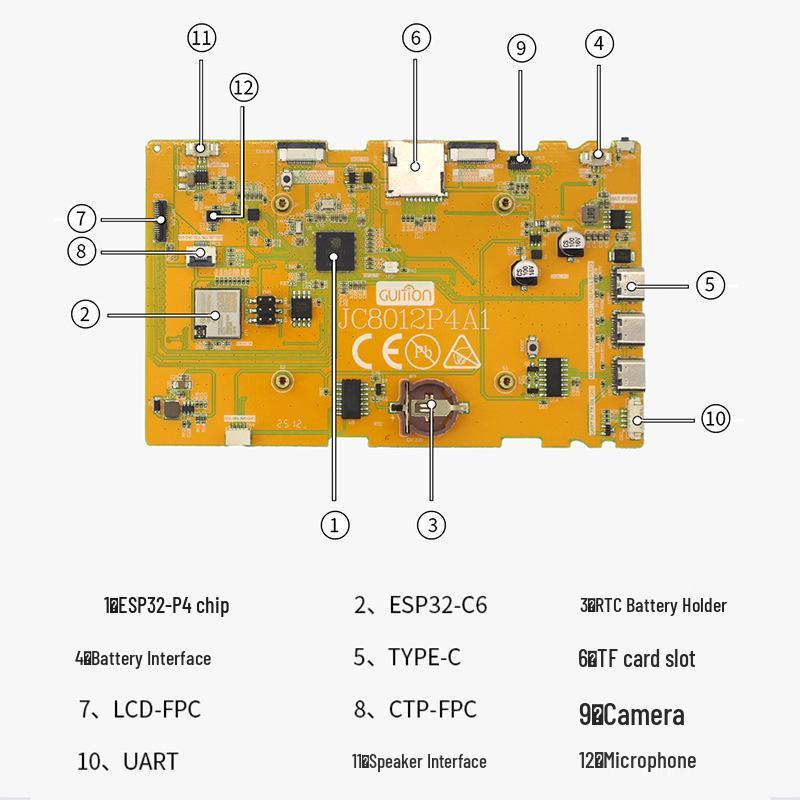 ESP32-P4 10,1" Емкостный сенсорный экран с двумя ядрами, WiFi, Bluetooth, Аккумулятором, Камерой, Динамиком, RTC, ИИ XiaoZhi