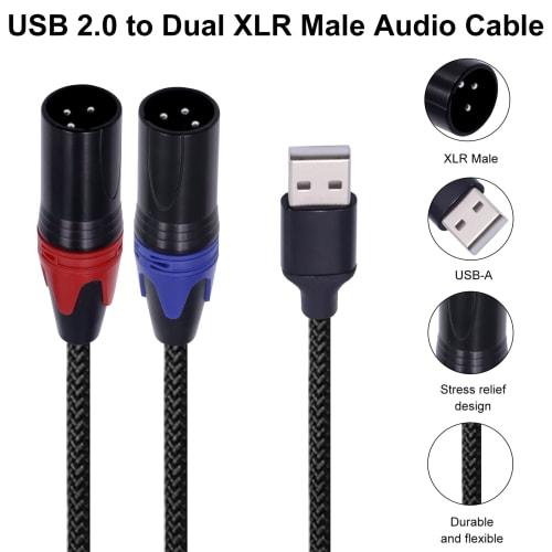 Poyiccot USB To XLR Converter Cable, 1m, USB To 2 XLR Male Cable, Audio Adapter Auxiliary Cable for Mixers, Laptops, and Speakers