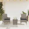 VidaXL Bistro Set with Cushions 3 Pcs Grey Rattan and Glass, Garden Bistro Set, Balcony Set, 3278742