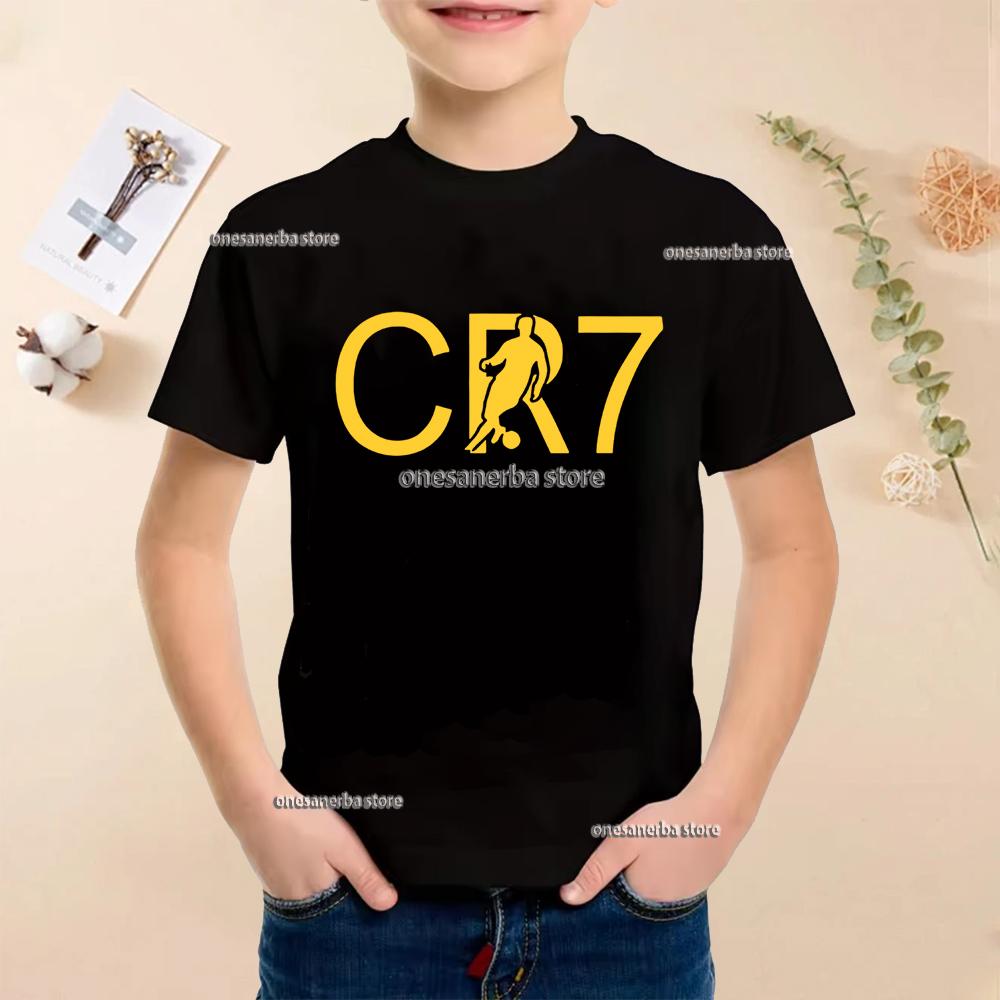 New Summer Polyester Children T-shirts Kids Soccer Clothing CR7 Ronaldo Printed Outdoor Boys Girls T-shirts Sport Fashion Ages 5-14