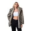 Womens Faux Fur Coat Mid-Length Blazer Collar Fall Winter Street Style Coffee Tip Gray