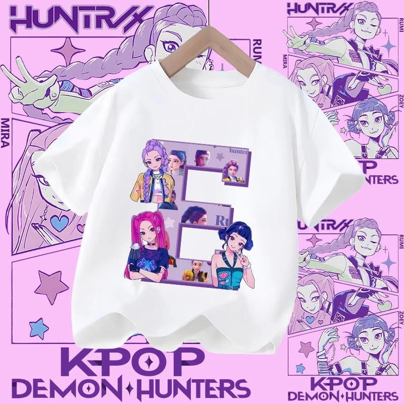 New Model A-Z Letter K-pop Demon Hunter Children's T-shirt for Girls, Sports Shirt, Summer Short-Sleeved Casual Top