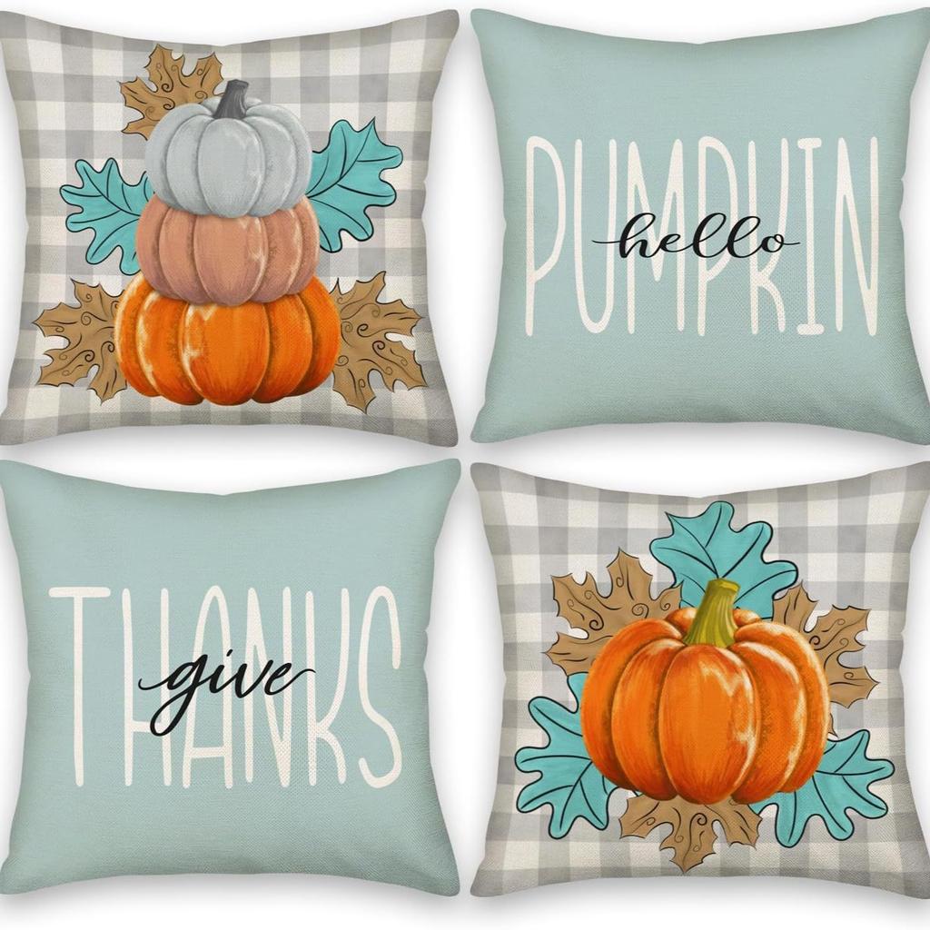 Thanksgiving New Pillow Case Autumn Pumpkin Print Letter Pillow Home Cushion Set Decoration