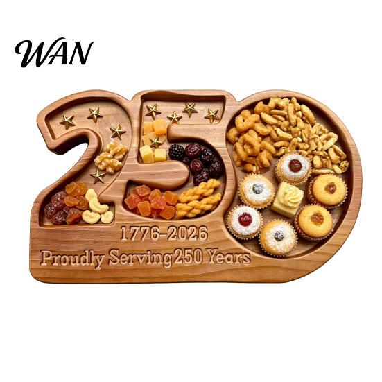 Holiday Party Serving Tray Wooden Charcuterie Tray, 250th Anniversary Patriotic Platter for Cheese Salami Snacks, Durable Kitchen Decor Gift American