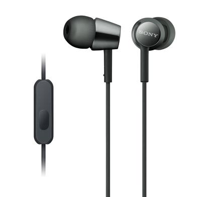 Наушники Sony MDREX155AP с микрофоном для звонков, черные внутриканальные наушники/гарнитура (MDR-EX155AP/B)
