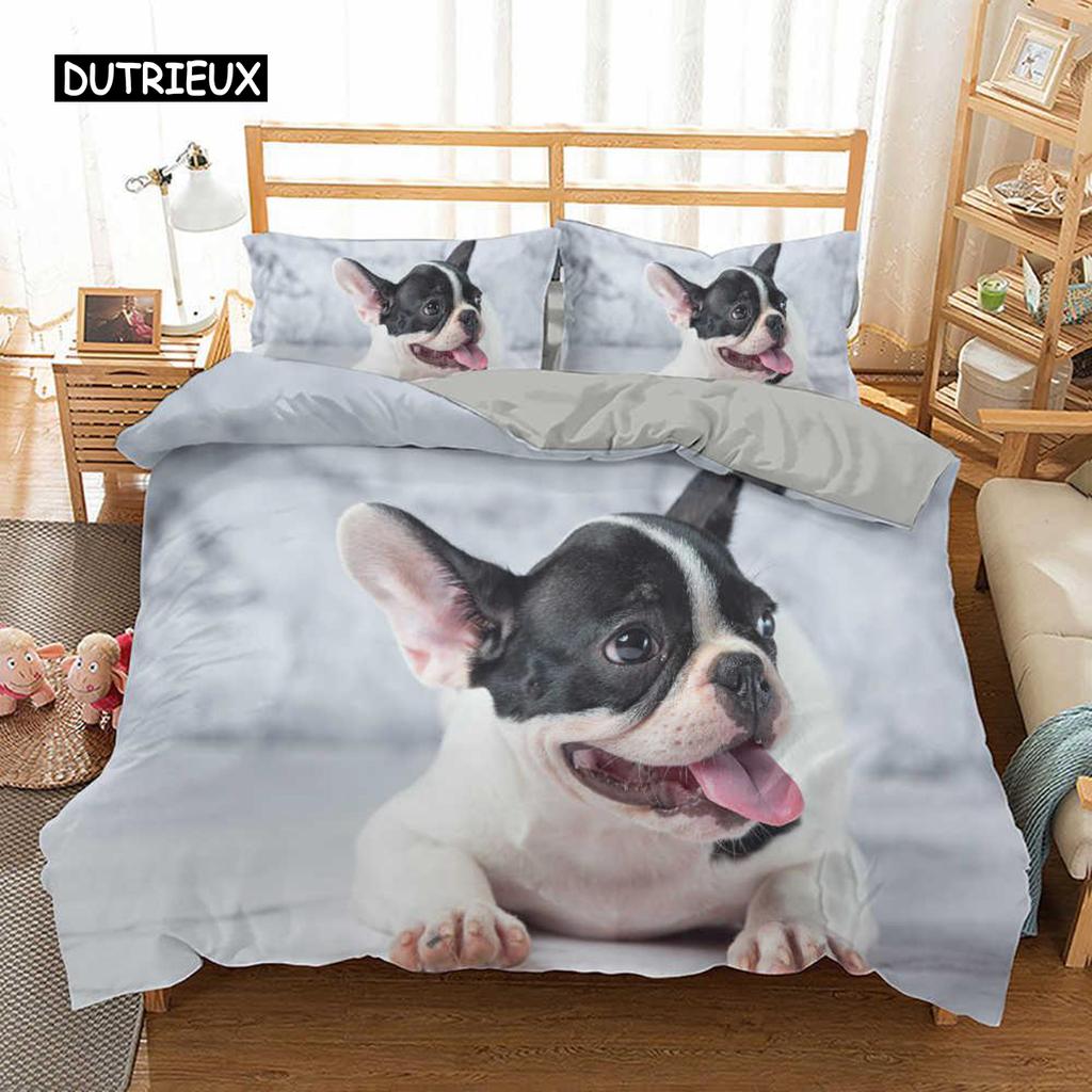 Комплект постельного белья с изображением французского бульдога размера King Size, милый комплект постельного белья с изображением щенка и животных для детей-подростков из полиэстера, 2/3 шт., мягкое одеяло