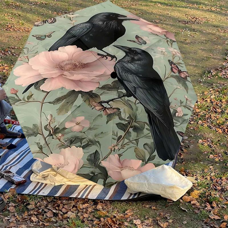 1PC Crows Flowers Umbrella-8-Rib Reinforced, Automatic Open, Lightweight & Durable, Fashion Accessory for Outdoor-D381