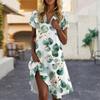 Women's Casual Fashion Lapel Floral Print Dress Short Sleeve V Neck Short Skirt