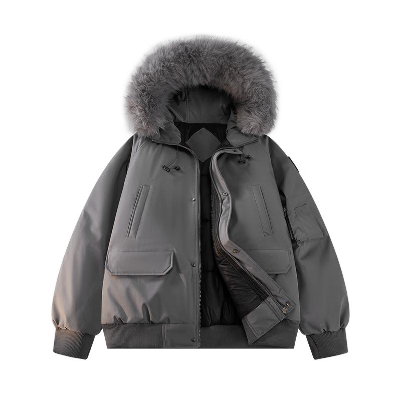 Fur collar velvet jacket, men's cotton coat, men's loose hooded top, men's household