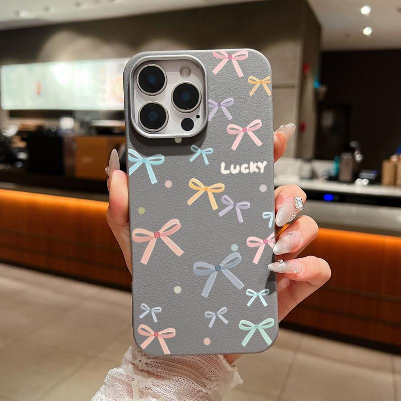 Leather Texture Colorful Bowknot Patterned Phone Case for iPhone 16 Pro 15 14 Plus 13 12 Pro Max 11 Shockproof Soft Tpu Slim Matte Case Cover