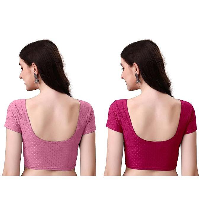 Женский хлопковый сари-блузка-комбо | Готовые к носке с круглым вырезом сшитые блузки | Мягкая эластичная ткань добби | Для вечеринок, праздничные