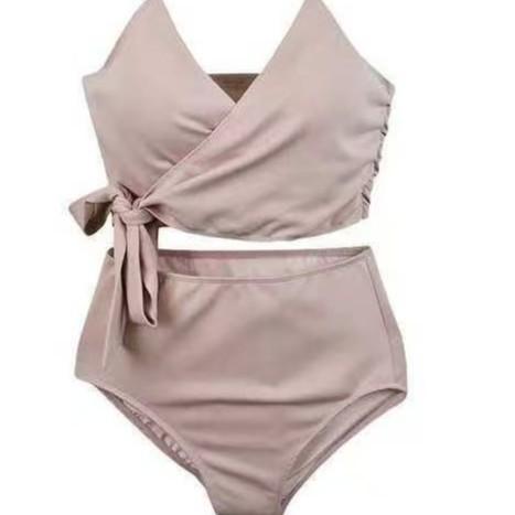 New solid color swimsuit women's split sexy bikini Korean hot spring swimsuit conservative high waist bikini