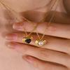 18K Gold Plated Tiger Eye Necklace for Women Stainless Steel Heart Charm Double Frame Pendant Pearl Dainty Jewelry Gift Custom`