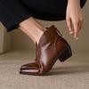 Женские короткие ботинки на остром толстом каблуке, осенне-зимние новинки, женские ботинки в стиле ретро, ручной работы, на низком каблуке, маленькие кожаные ботинки, одинарные ботинки