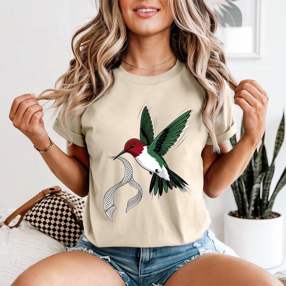 Hummingbird Palestine Unisexs T Shirt Keffiyeh Ladies Tee Peace For Palestine