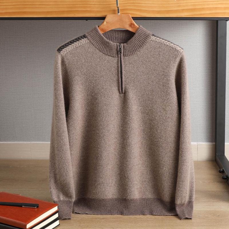 Men's Cashmere Half-Zip Pullover: Youthful Round Neck, Thick Wool Sweater, Plus Size, Casual Autumn/Winter Knitwear.