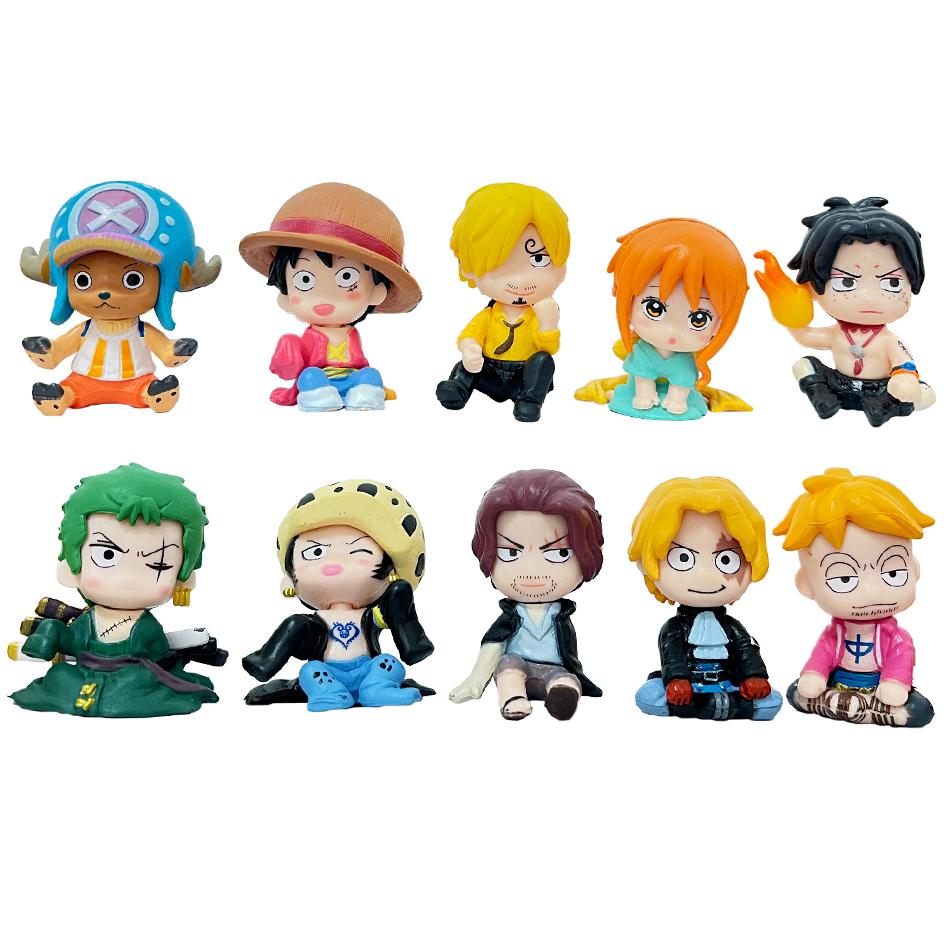 One Piece 10 шт. Фигурка Милый Q-Версия Луффи Солона Красивая Сидящая Красивый ПВХ Модель Аниме Периферия Игрушка Мини Украшение Подарок