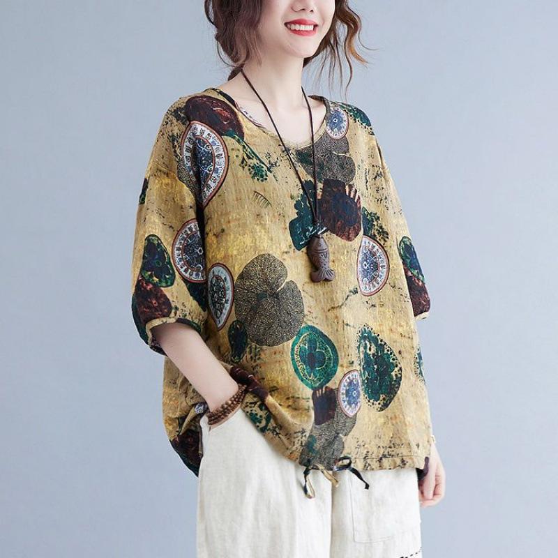 Женский летний модный свободный топ в литературном стиле с принтом и строчкой