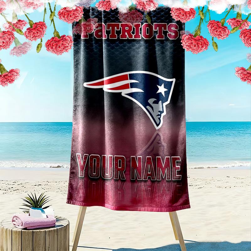 Name Custom New England Patriots Print Beach Towel, Large Soft Quick Dry Towel for Beach Camping Swimming