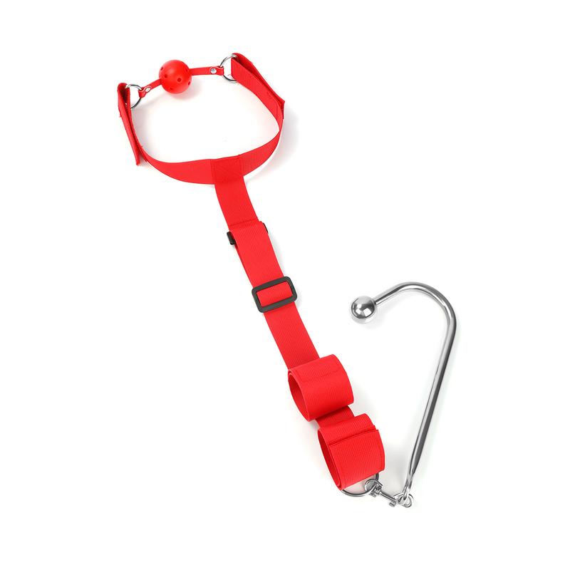 Behind The Back Handcuff Mouth Gag Harness Restraints With Metal Anal Hook Kinky BDSM Bondage Erotic Products For Adult Games
