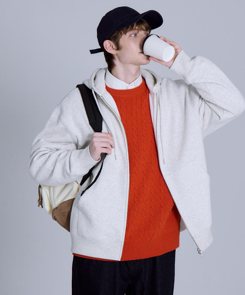 BASIC HOUSE Cable Round Neck Knit Orange Lykt7101 (Type B)