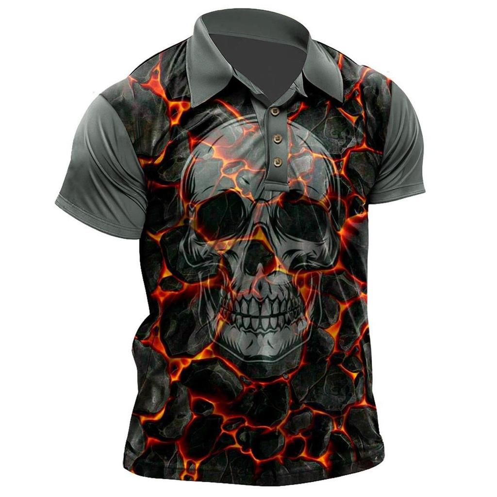Fashionable men's polo shirt with a turn-down collar and vintage pattern