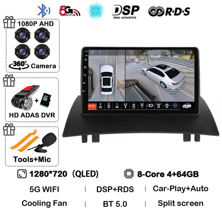 Android 14 Carplay Auto Для Renault Megane 2 2002 2003 2004 2005 2006 2007 2008 2009 Мультимедийный Автомагнитола Плеер WIFI+4G Стерео