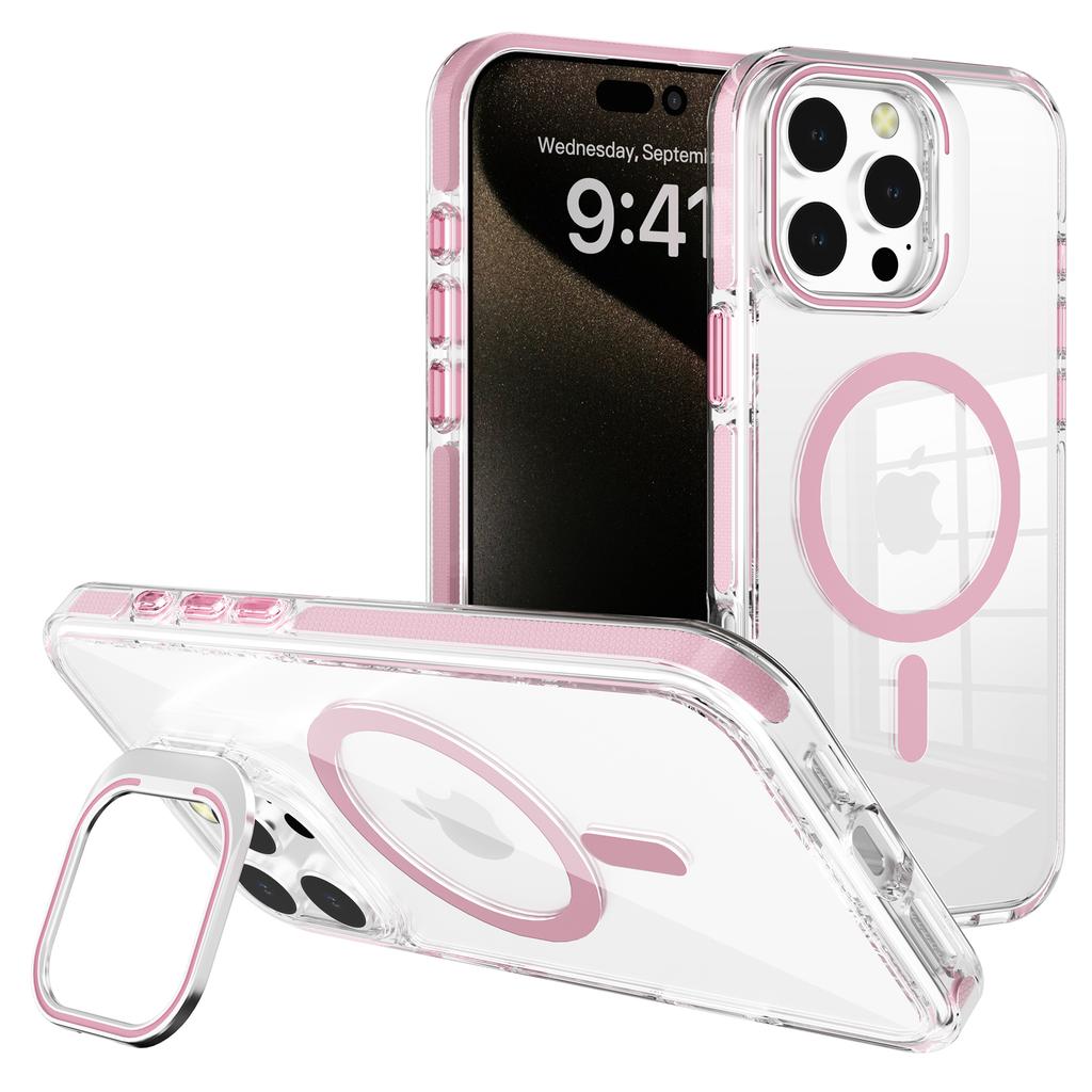 J2 Series For iPhone 16 Pro Case Compatible with MagSafe TPU+PC Clear Phone Cover Built-In Kickstand
