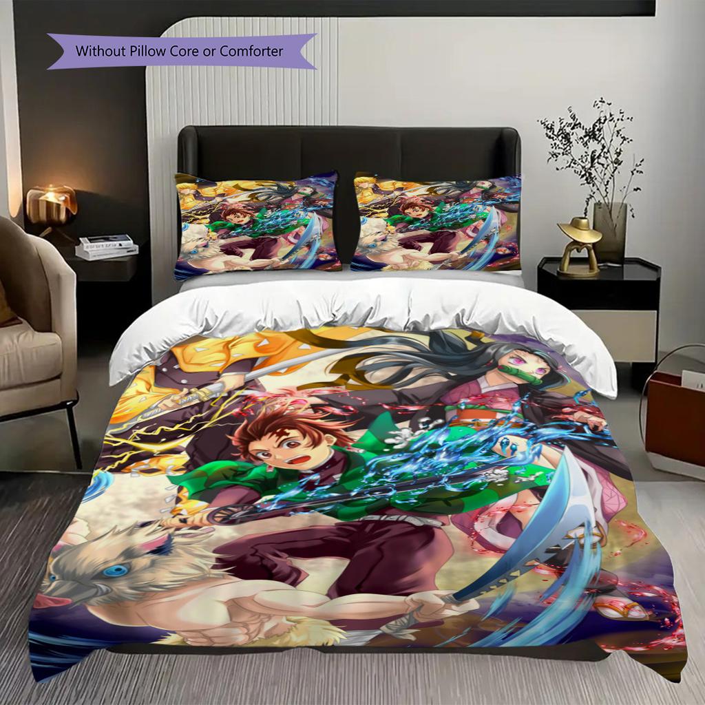 Demon Slayer Mugen Train Adventure Threepiece Set 1 Duvet Cover 2 Pillowcase Without Core Christmas Birthday Gift Bedding Set
