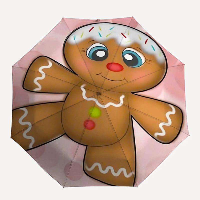 Gingerbread Man Themed Travel Umbrella-8 Ribs Automatic Opening and Closing, Portable Folding Design, Compact and Stylish Umbrella Suitable