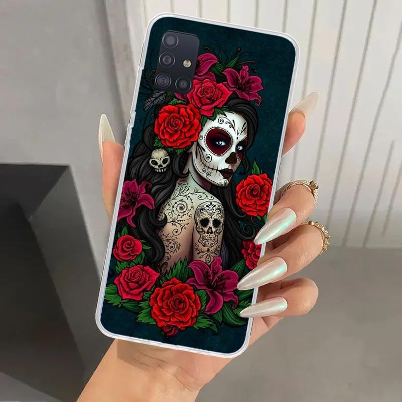 Чехол для телефона Catrina Beautiful Rose Girl Skull для Samsung Galaxy A52 A42 A32 A22 A12 A02S A72 A51 A50S A41 A31 A21S A71 A40 A30S