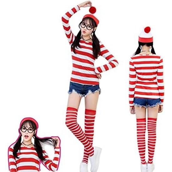 LAMONKE Halloween Cosplay Wally Unisex Costume Wheres Adult Child Stage Performance Outfit Christmas Year Party Year-End Event School Festival