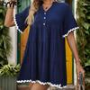 Женские модные летние весенние однотонные повседневные платья с v-образным вырезом и короткими рукавами и высокой талией